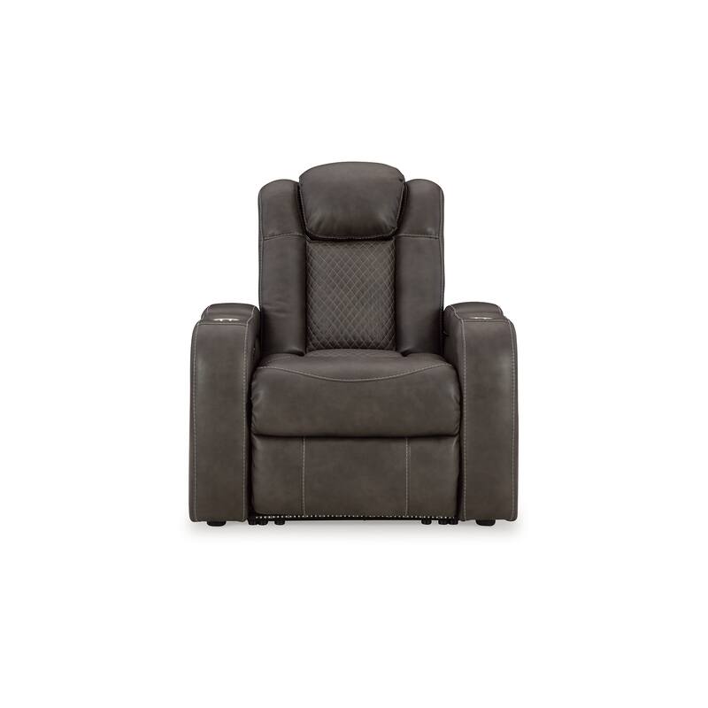 Fynne LED Power Recliner Chair, Cupholder, USB Port, Gray Faux Leather