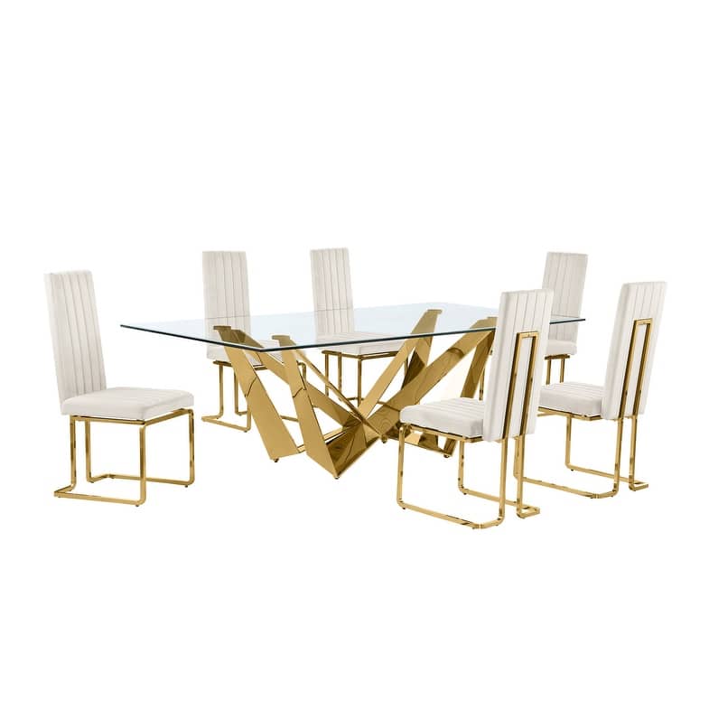 Best Quality Furniture D402/3-SC340-7 Dining Set with 94" 15mm Glass with Bevel