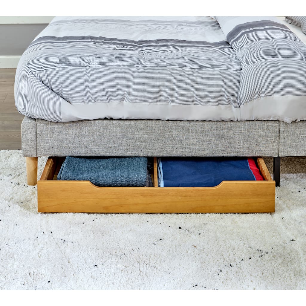 MUSEHOMEINC Solid Wood Under Bed Storage Drawer with 4-Wheels,,Suggested for Queen & King Platform Bed