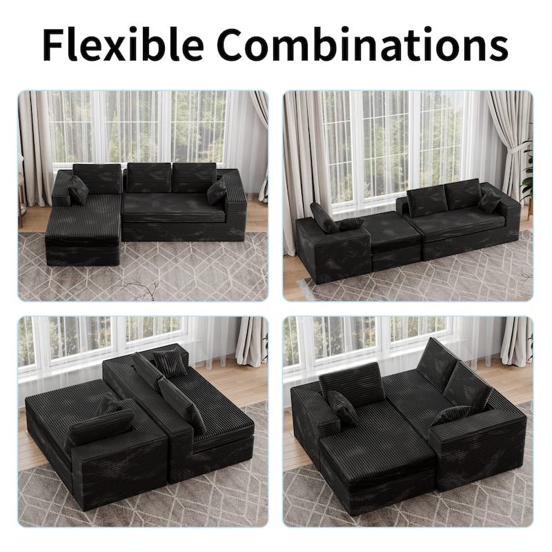 Black 108" Boneless Cloud Couch, Modular L-Shaped Sectional Sofa
