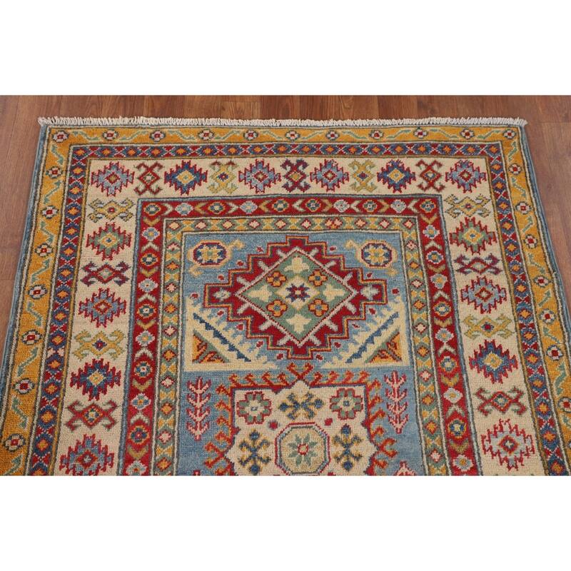 Geometric Kazak Accent Rug Handmade Foyer Wool Carpet - 3'2" x 4'8"