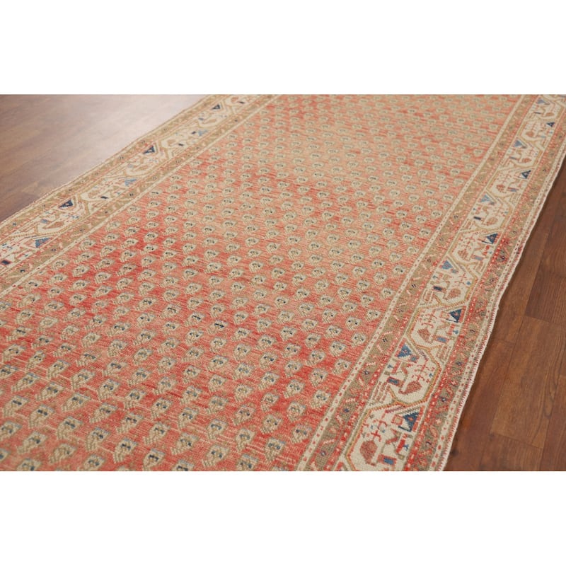 Geometric Botemir Persian Vintage Runner Rug Handmade Wool Carpet - 3'6" x 10'2"