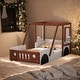 preview thumbnail 1 of 8, Car-Shaped Twin Bed for Kids, White & Orange, Playful & Safe Design White + Orange