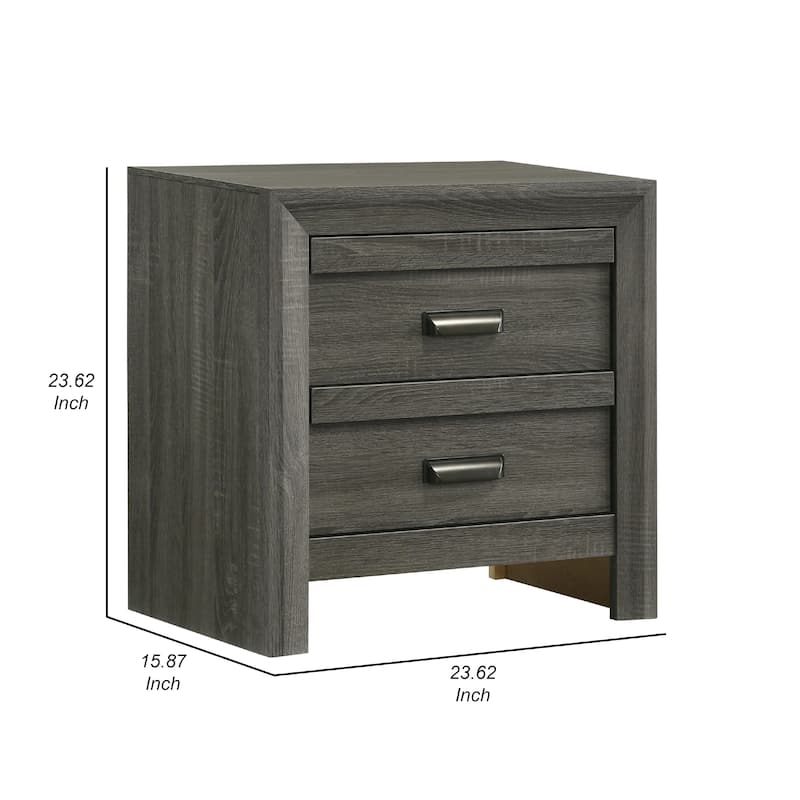 Velz Nightstand, 2 Drawers, Metal Finger Pull Handles, Dark Gray Wood