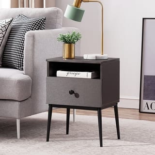 Nightstands, Bedside Tables with Hidden Drawers, Mid-Century End Side Tables with Meatl Legs