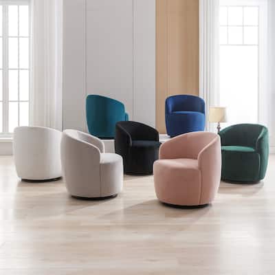 Velvet Fabric Swivel Barrel Chair with Black Powder Coating Metal Ring
