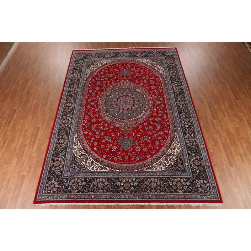 Traditional Red Kashan Turkish Area Rug Bedroom Machine-Made Carpet - 9'8" x 13'4"