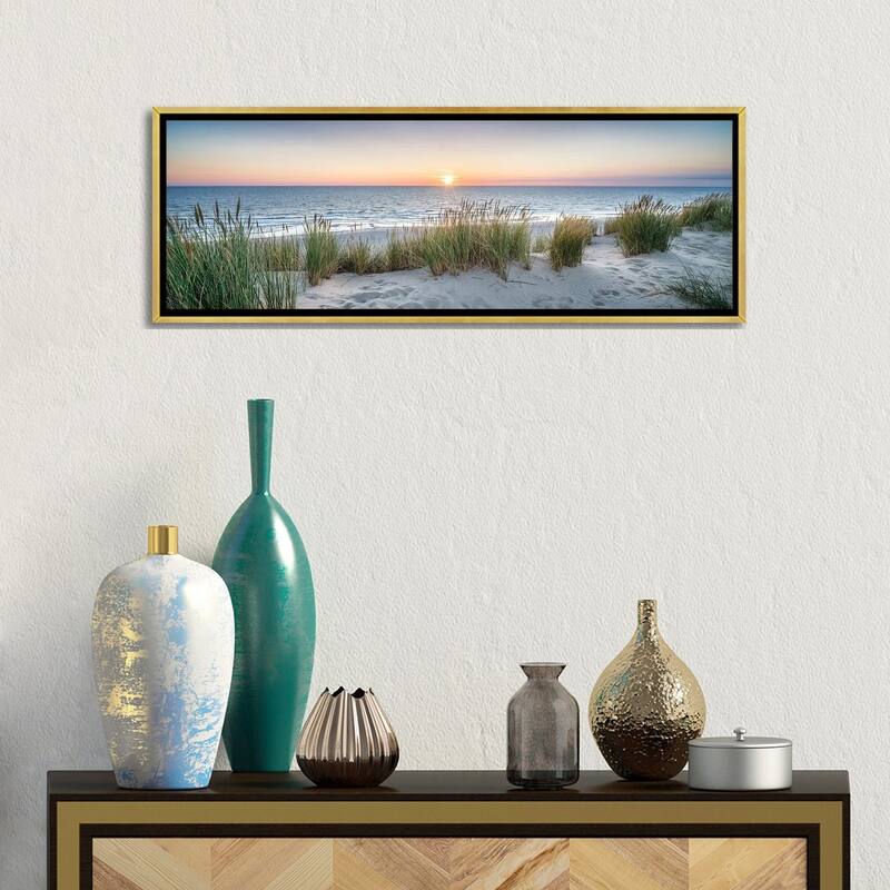 iCanvas "Dune beach panorama at sunset" by Jan Becke Framed Canvas Print