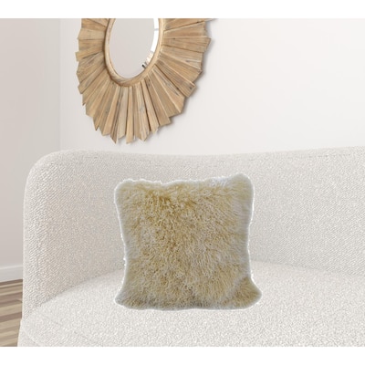 20" Gold Genuine Tibetan Lamb Fur Pillow With Microsuede Backing