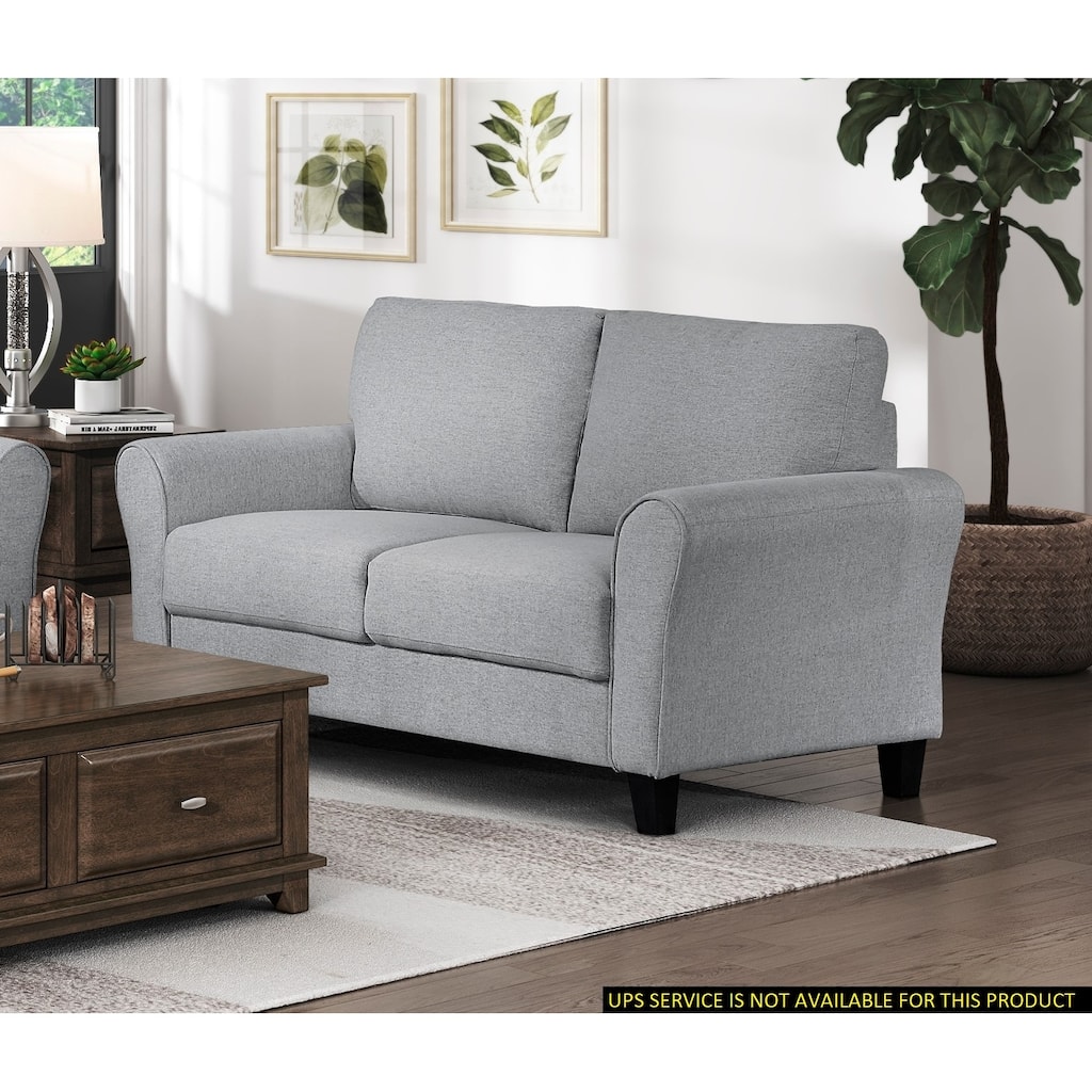 Modern 1Pc Loveseat Dark Gray Textured Fabric Upholstered Rounded Arms Attached Cushions Transitional Living Room Furniture