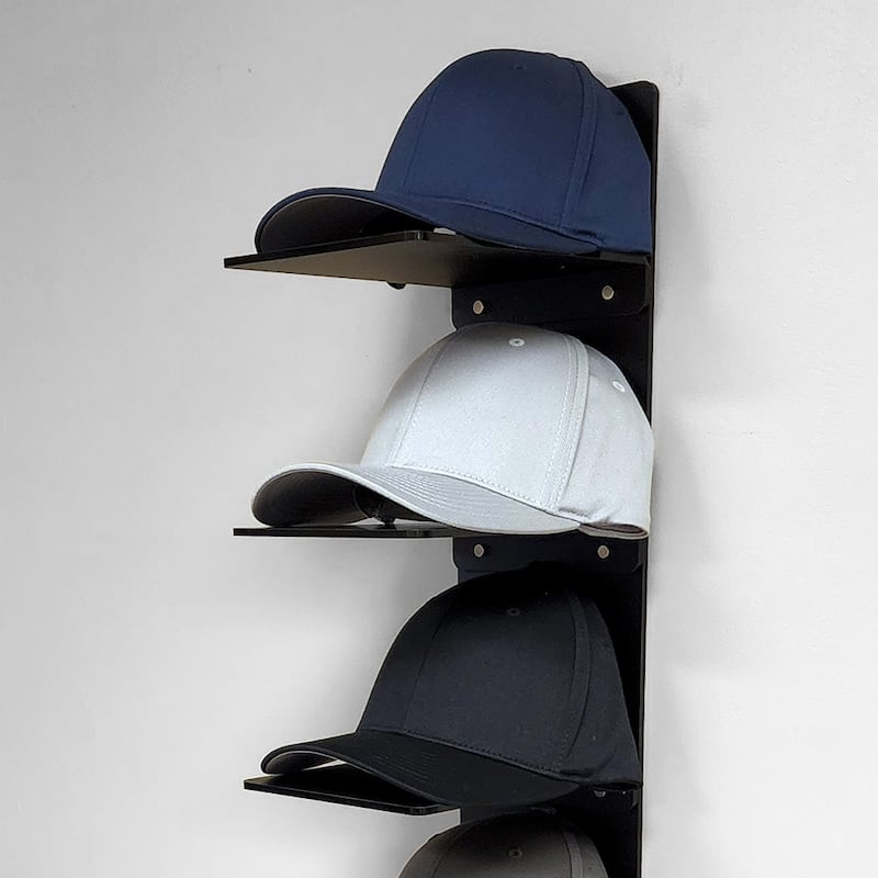 OnDisplay Luxe Acrylic Hat Rack Display - Wall Mounted Baseball Cap Organizer - Multi Shelf Wall Display for Hats