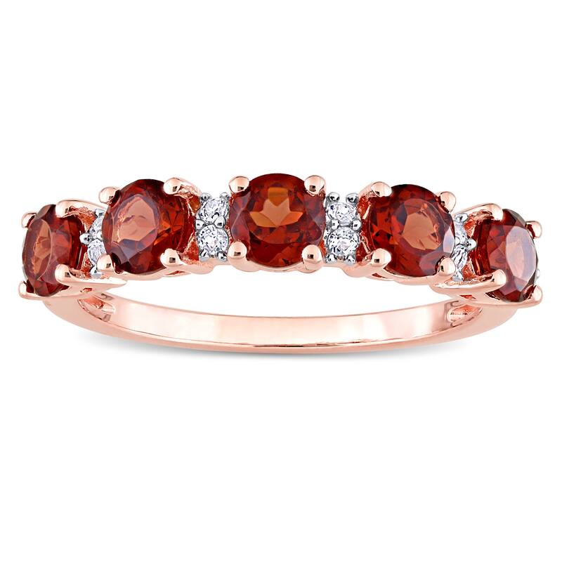 Miadora Rose Plated Sterling Silver Garnet & White Topaz Stackable Eternity Wedding Band Ring
