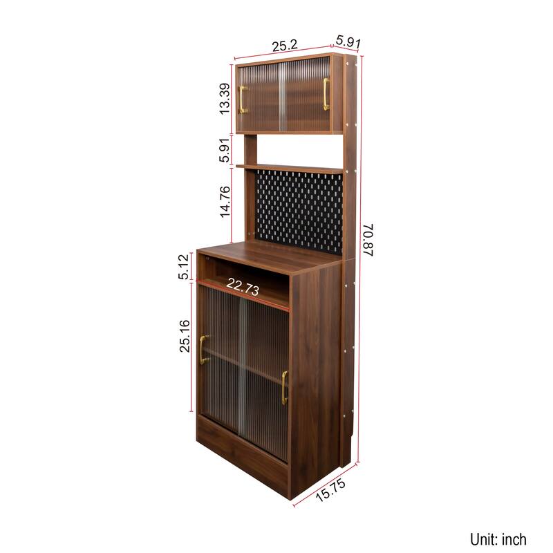 Freestanding Kitchen Sideboard with 2 Sliding Glass Doors, Countertop Storage Cabinet for Coffee and Wine