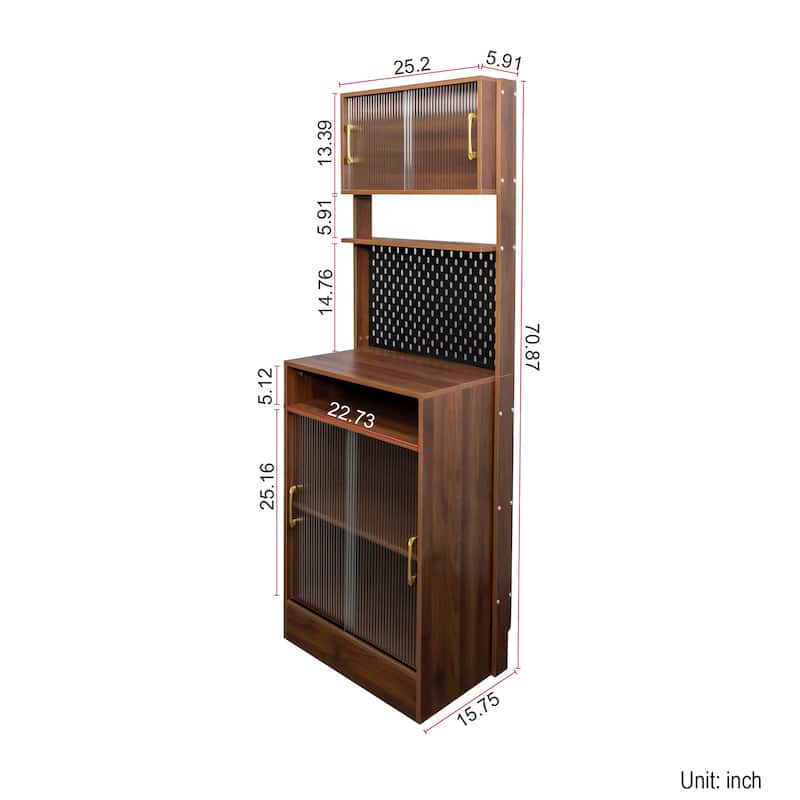Kitchen Pantry Sideboard with 2 Sliding Striped Glass Doors, Freestanding Countertop Storage Cabinet