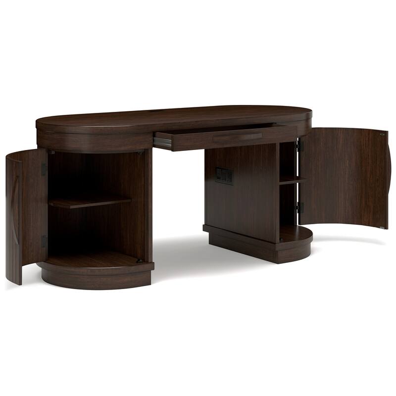 Jeno Home Office Desk, 2 Half Round Ribbed Doors, Brown Wood 63 Inch