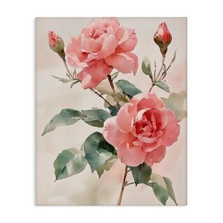 Stupell Pink Watercolor Roses and Buds Canvas Wall Art Design by Petal ...