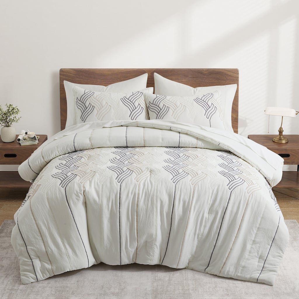 All Season Rope Embroidery Comforter Set, Elegant Quilted Down Alternative Bedding Set