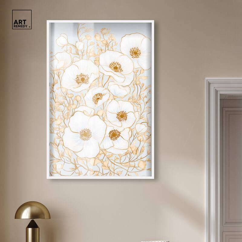 White and Gold Poppies I Shadowbox by Art Remedy