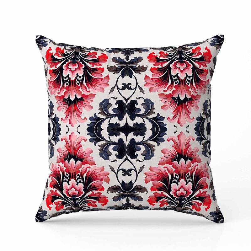 Damask Rapture Indoor/Outdoor Reversible Throw Pillow Grey and Pink