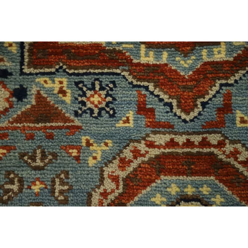 Hand Knotted Oriental 100% Wool Carpet Traditional Geometric Navy Blue & Blues Kazak Runner Rug - 7' 11'' X 2' 5''
