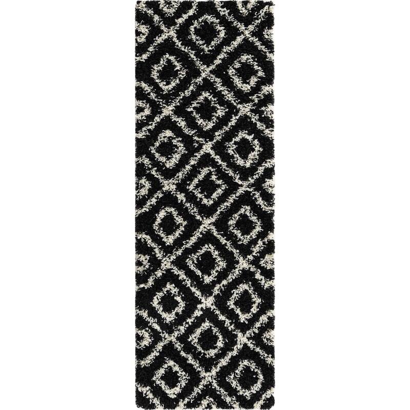 Shag Olido Collection Area Rug - 2'x6' - Black-White