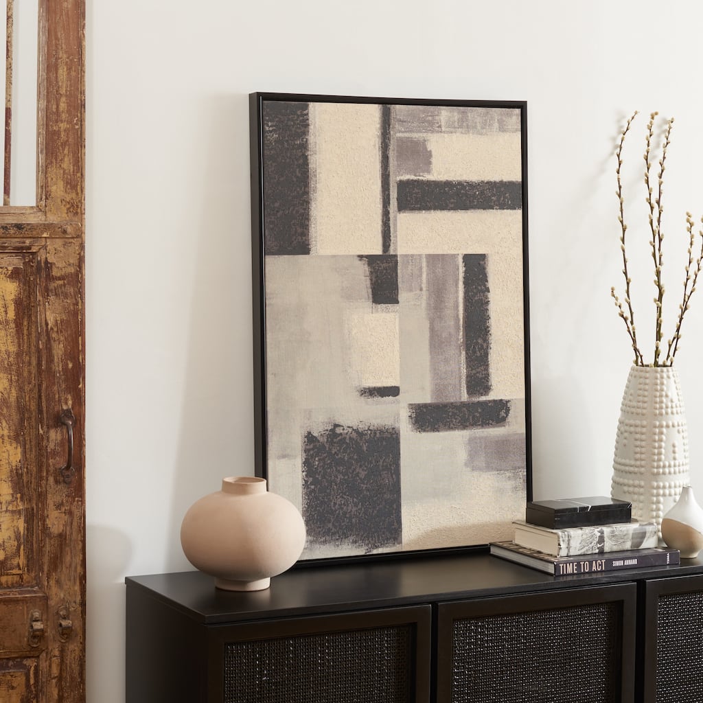 SAFAVIEH Nurije Blurred Lines Hand Painting, 24 x 36, Framed Wall Art - Multicolor
