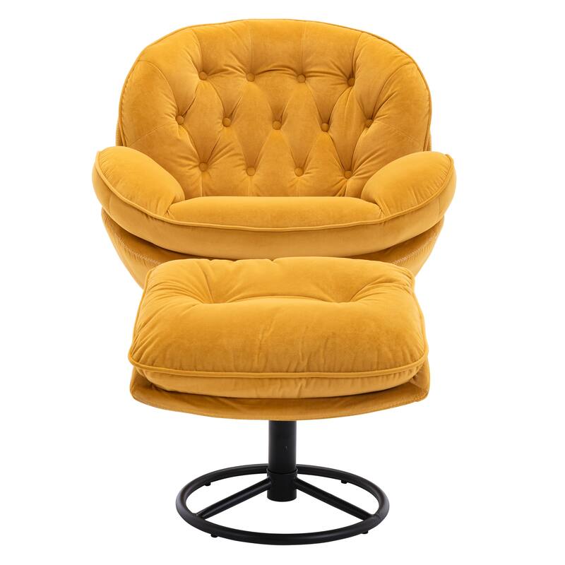 Velvet Swivel Accent Chair with Ottoman & Metal Legs (360° Rotation)