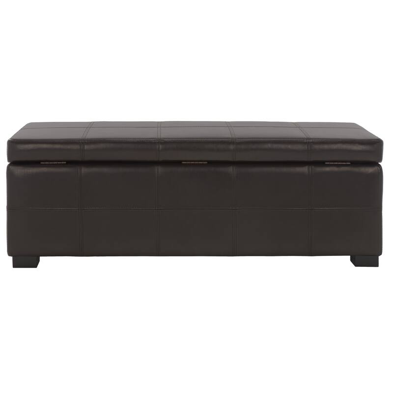 SAFAVIEH Kerrie Brown Bicast Leather/Wood Storage Bench - 46.9" x 18.3" x 16.7" - 47Wx18Dx17H