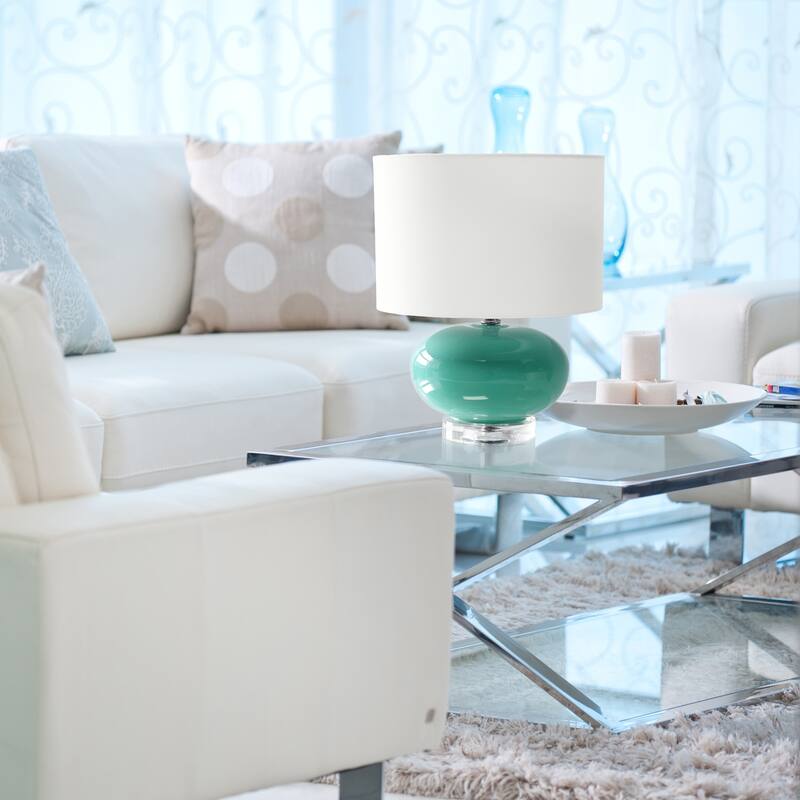15.25 in. Aqua Finish Table Lamp with White Shade, Sturdy Table Lamp for Living Rooms and Bedrooms