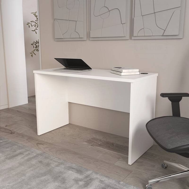 Minimalist Home Office Desk with Advanced Cable Management - White
