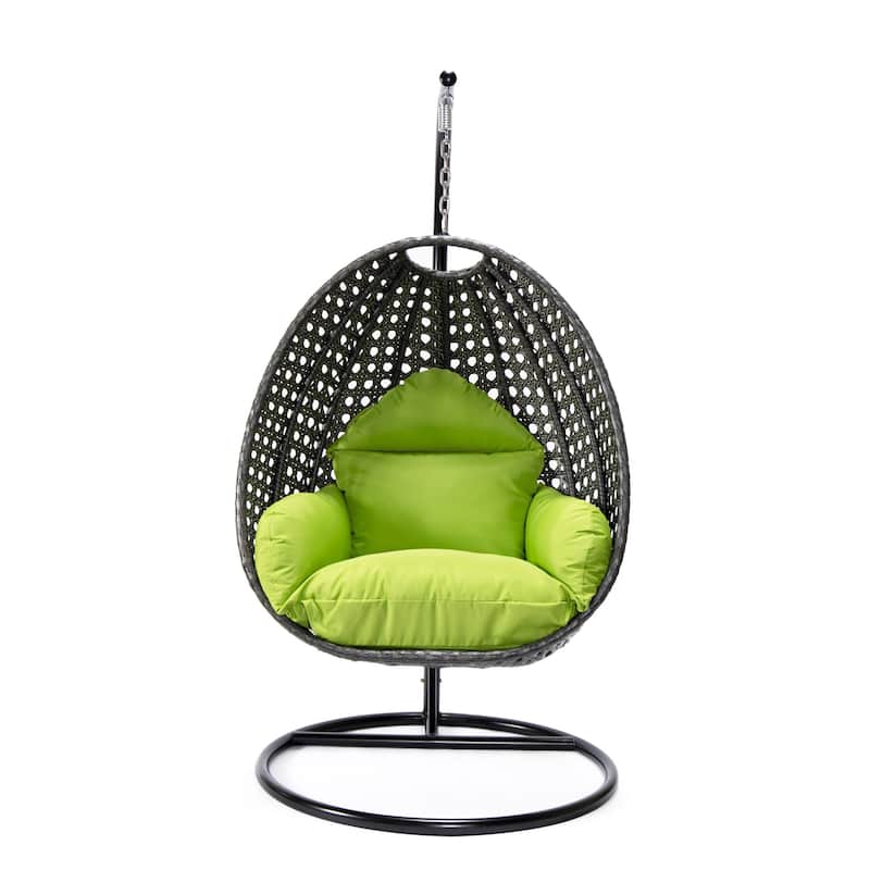 LeisureMod Charcoal Single Seater Rattan Wicker Egg Swing Hanging Chair for Indoor Outdoor Patio Porch Backyard Garden