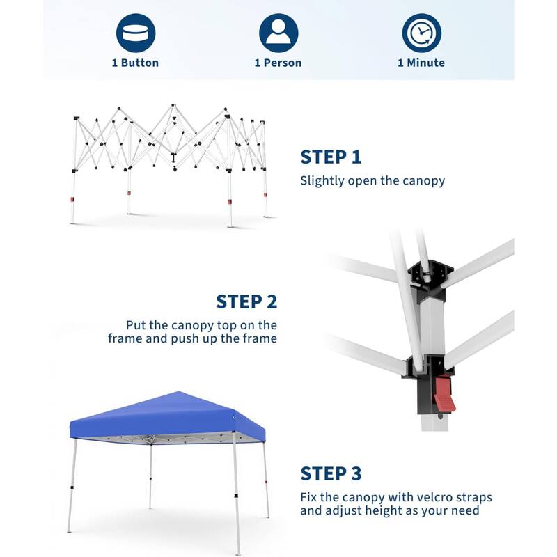 10x10FT Outdoor Portable Pop Up Tent Canopy with Carry Bag for Camping, Patio Deck Garden Beach