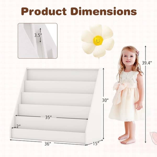 dimension image slide 2 of 3, Costway 5 Tier Kids Bookshelf with Anti-Tipping Device Kids-friendly - See Details