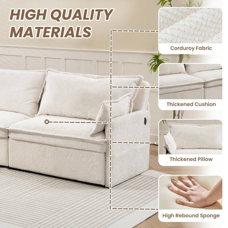 73.6" Corduroy Convertible 3-in-1 Sofa Bed with Charging Ports