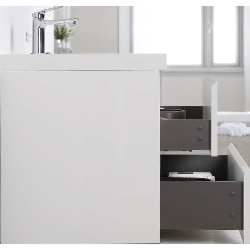30" Floating Bathroom Vanity with Sink, Modern Wall-Mounted Cabinet, Resin Countertop, Soft Close Drawers