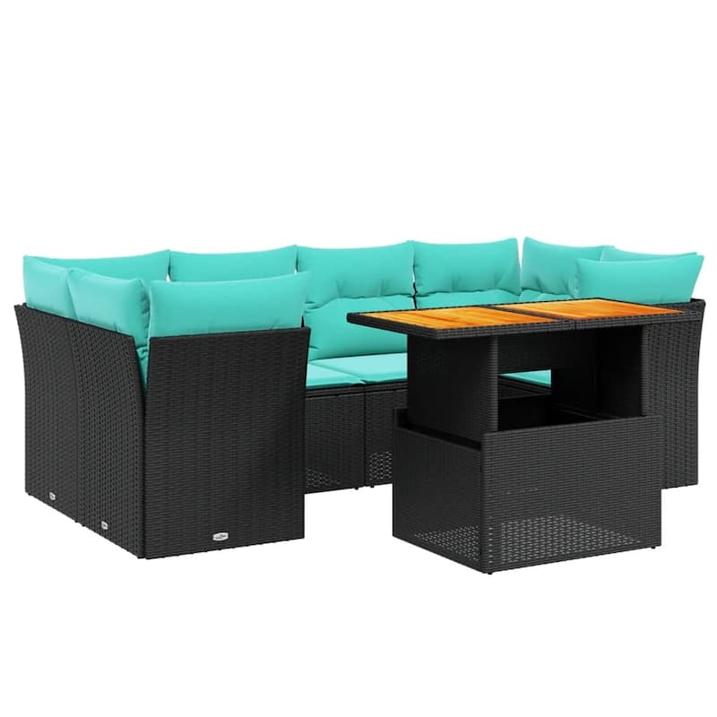 vidaXL 7 Piece Patio Sofa Set with Cushions Black Poly Rattan - 24.4 x 24.4 x 27.2