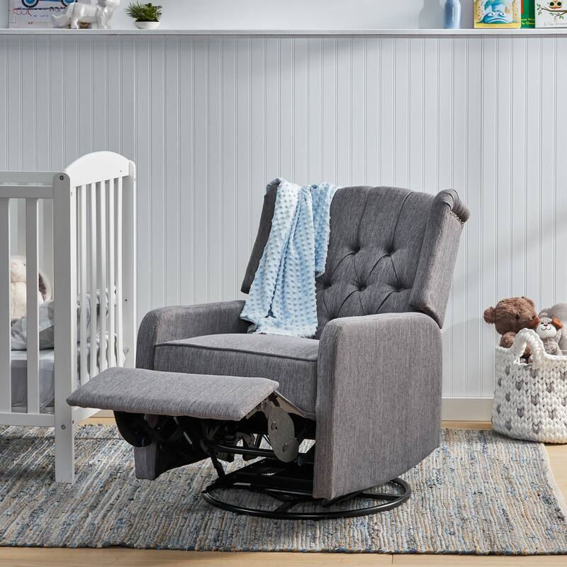 360° Rotation Lounge Chair with Classic Style for Living Room or Bedroom, Lever-Control Recliner for Reading & Relaxation