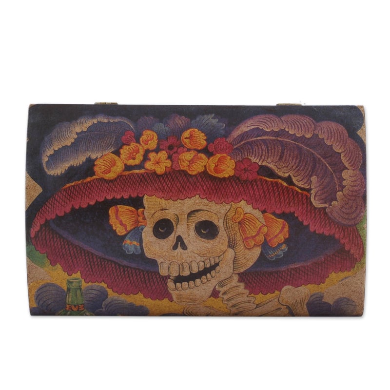 Handmade Pinewood 'Catrina My Love' Decoupage Chest (Mexico) - 8.75" x 5"