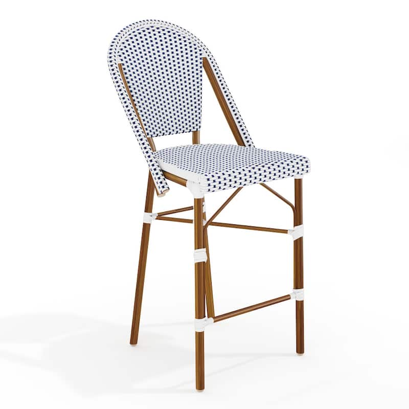 Martha Stewart All-Weather Stackable Patio Bistro Counter Stool - 18.5"W x 23.25"D x 42"H - Navy & White/Natural Frame