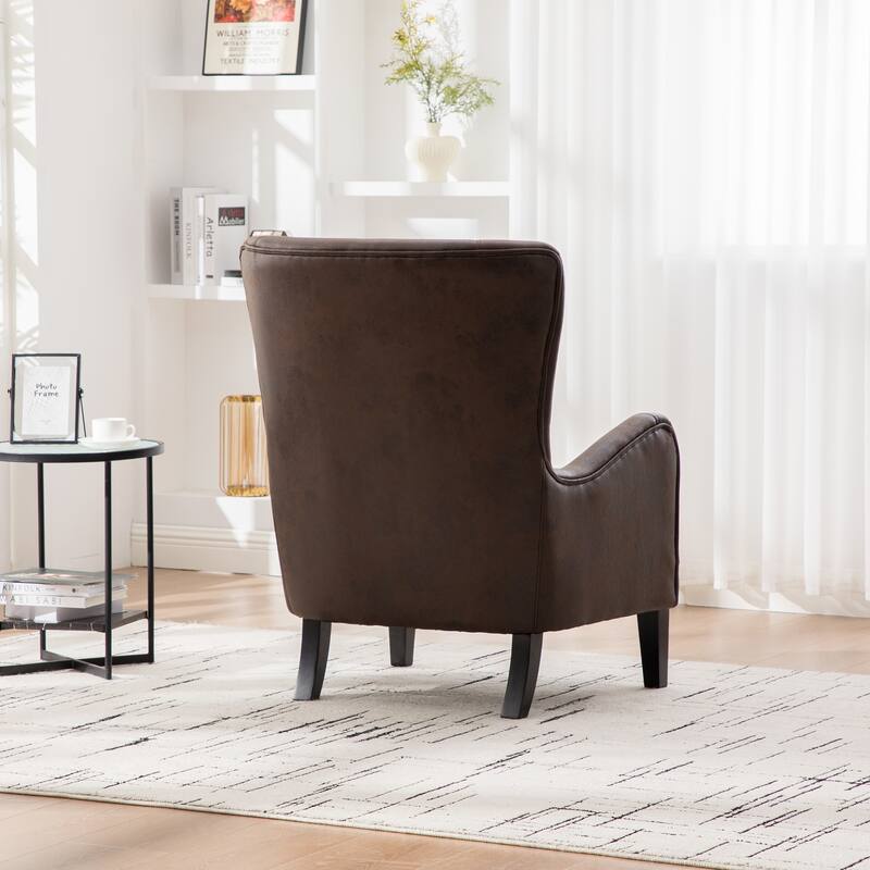 28''W High Back Accent Chair with Solid Wood Legs ,Retro Wingback Arm Chair