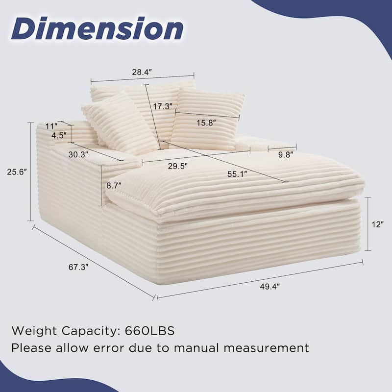 67" Upholstered Chaise Lounge Chair Sleeper Sofa Bed with Pillows, No Assembly Required