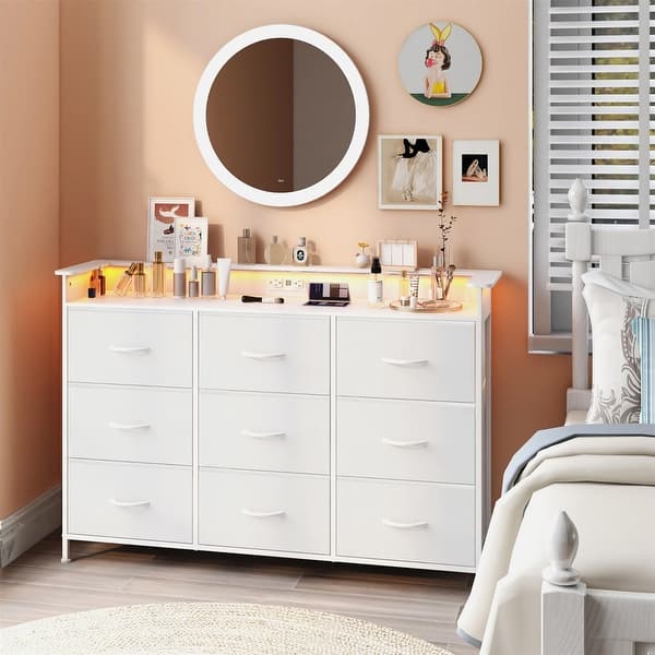 white dresser with led lights Felicity - 6-Drawer Mirror Drawer Dresser with LED Light is a great home piece White Contemporary Wooden Dresser With