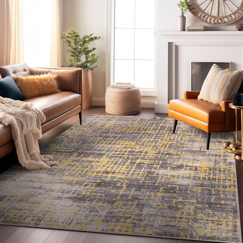 World Rug Gallery Distressed Abstract Design Blue Area Rug