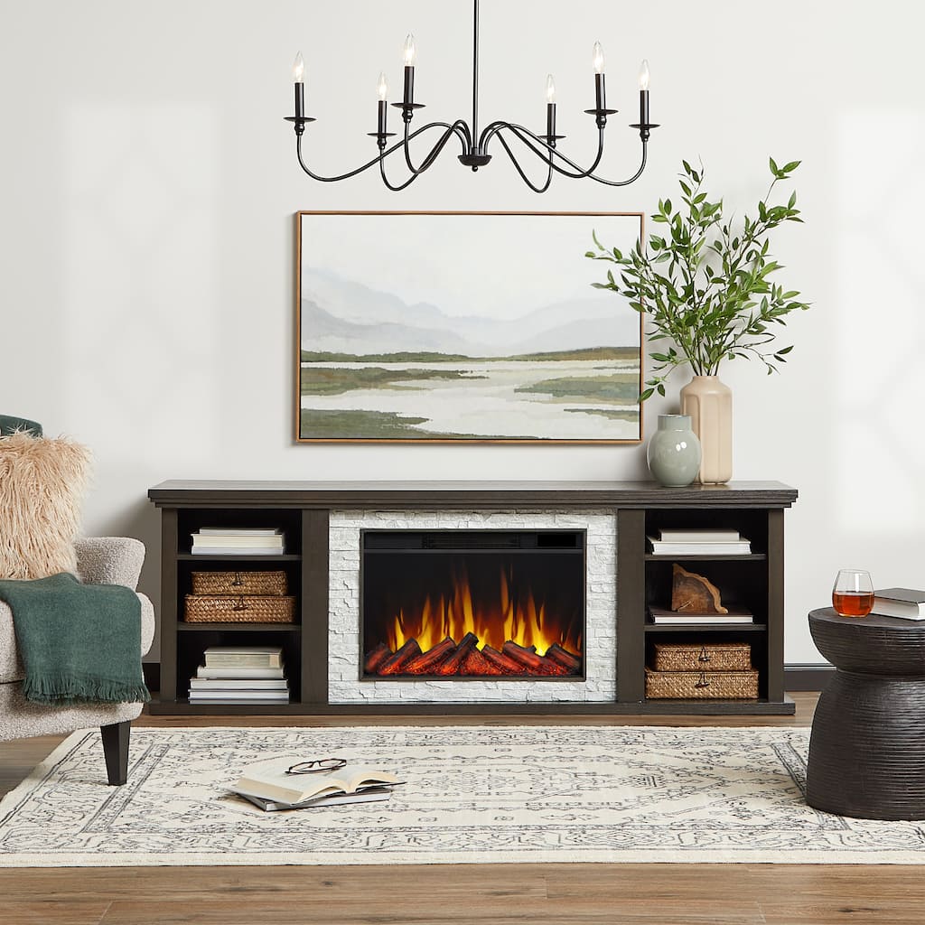 Kenai 72" Electric Slim Fireplace TV Stand in Dark Oak by Real Flame