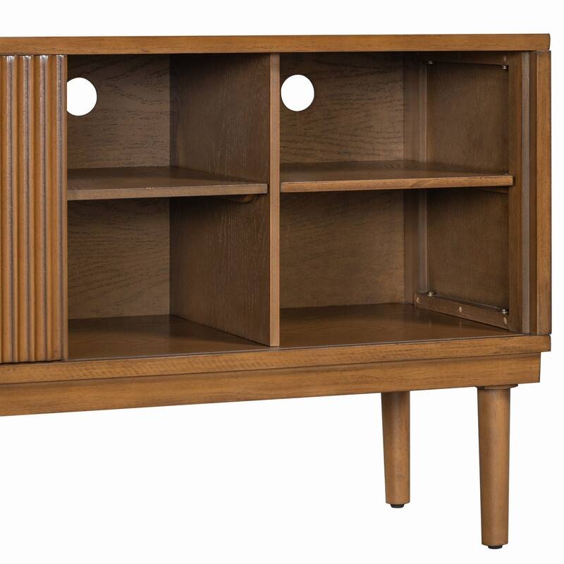 Modern TV Stand with Vertical Striped Sliding Doors for TVs Up to 75"