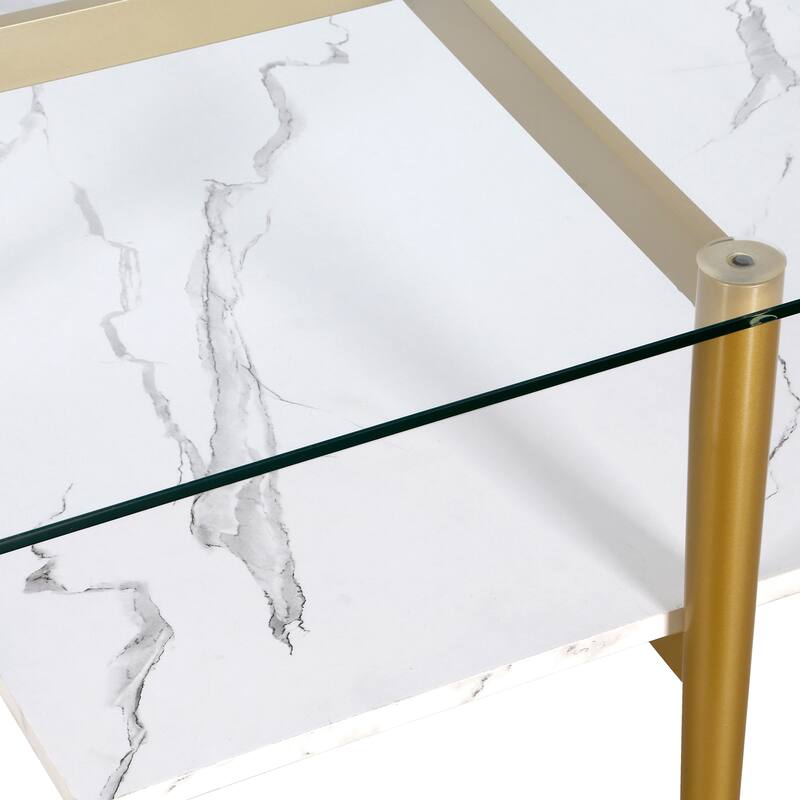 Otto 32" Wide Square Coffee Table with Faux Marble Shelf