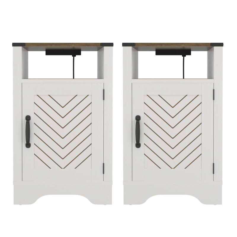 Rustic Wooden Nightstand with Charging Station, Ample Storage, and Easy Assembly - White & Oak - White+Oak