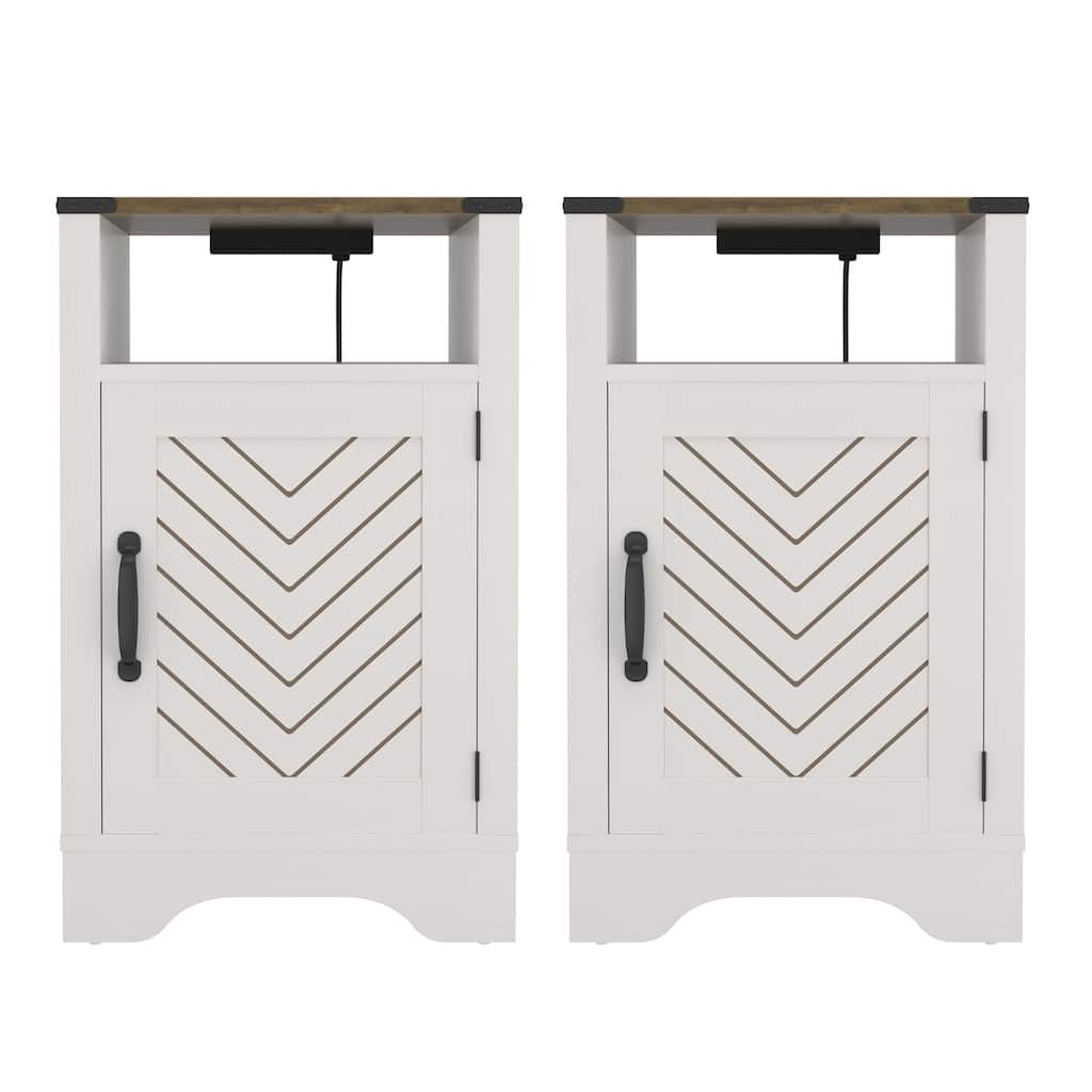 Rustic Wooden Nightstand with Charging Station, Ample Storage, and Easy Assembly - White & Oak