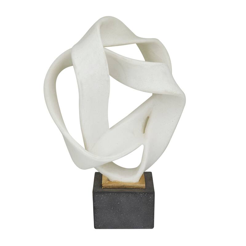 Contemporary White Polystone Abstract Sculpture with Black Base