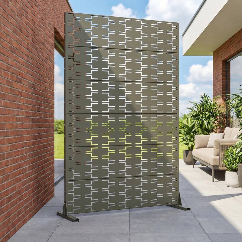 72" H×47"W Dovelina Black Outdoor Freestanding Metal Privacy Screen Decorative Garden Fence - Olive Green - 72"x47"